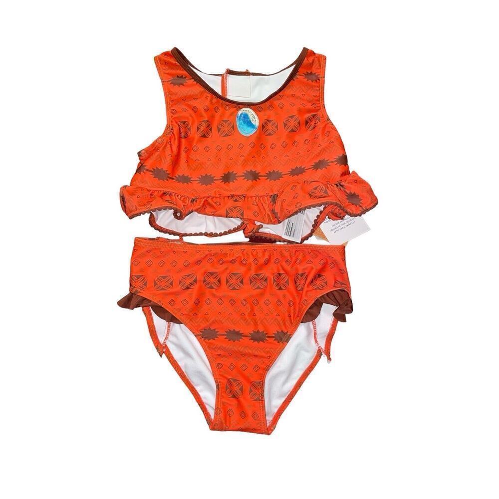 Girls' Disney Moana 2pc Adaptive Swimsuit - Orange L Top - XL Bottom